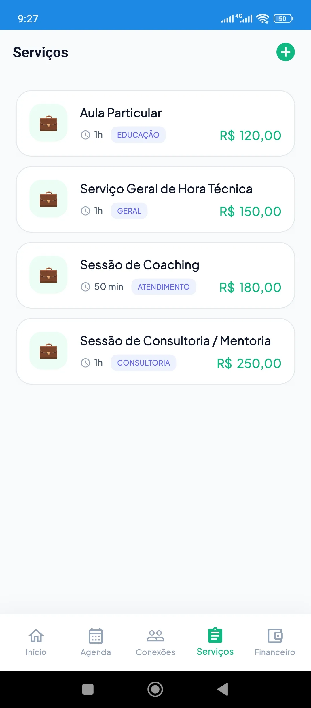 Tabela de Serviços e Catálogo - TimeCare Lite